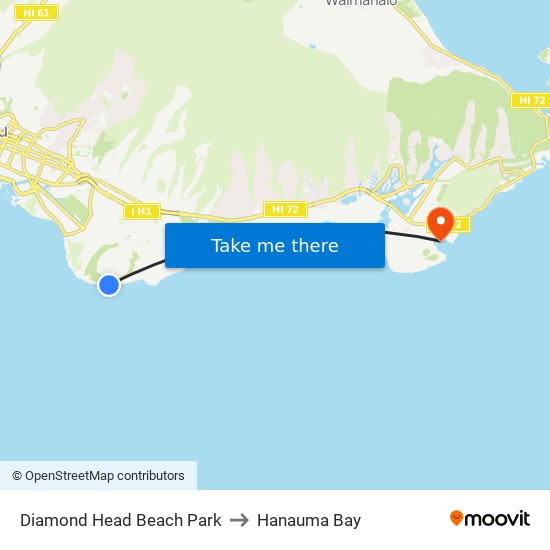 Diamond Head Beach Park to Hanauma Bay map