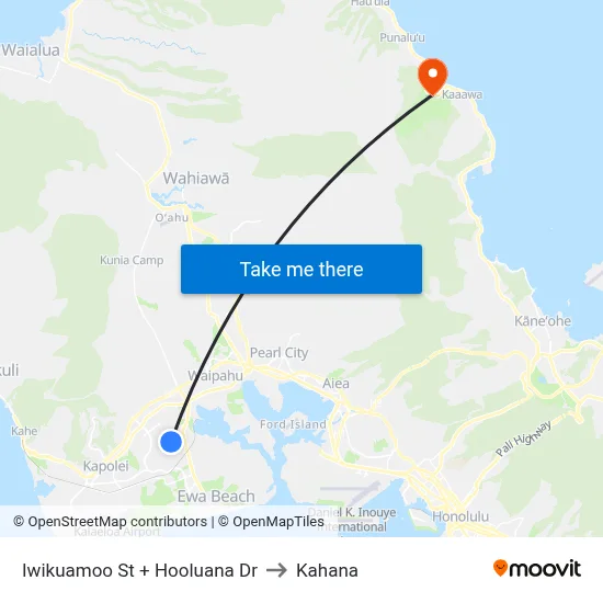 Iwikuamoo St + Hooluana Dr to Kahana map