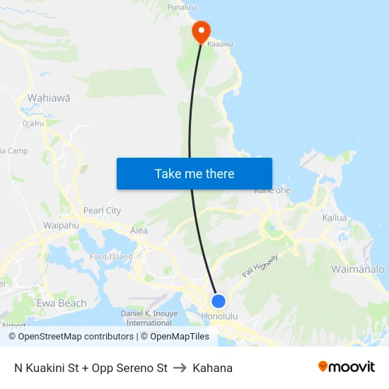 N Kuakini St + Opp Sereno St to Kahana map