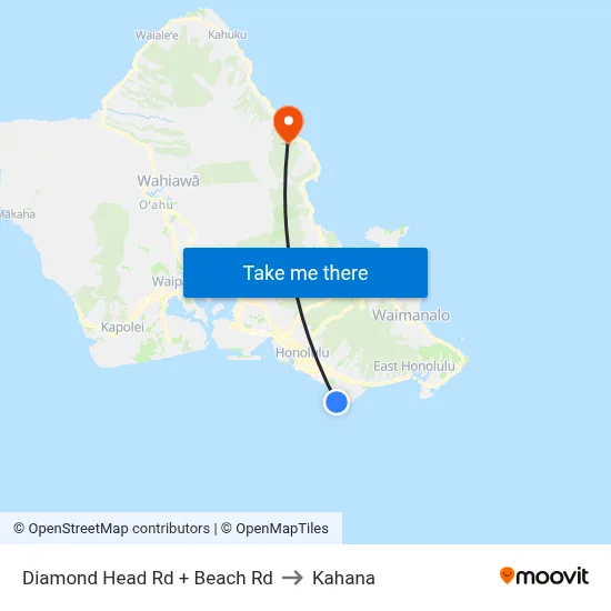 Diamond Head Rd + Beach Rd to Kahana map