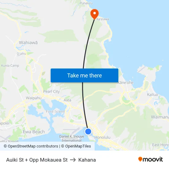 Auiki St + Opp Mokauea St to Kahana map