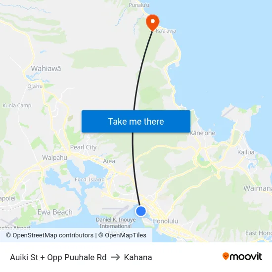 Auiki St + Opp Puuhale Rd to Kahana map