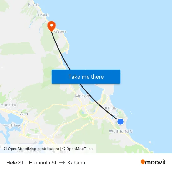 Hele St + Humuula St to Kahana map