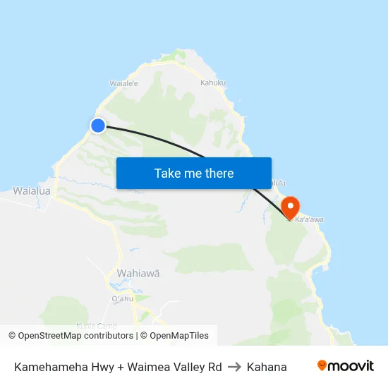 Kamehameha Hwy + Waimea Valley Rd to Kahana map