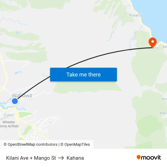 Kilani Ave + Mango St to Kahana map