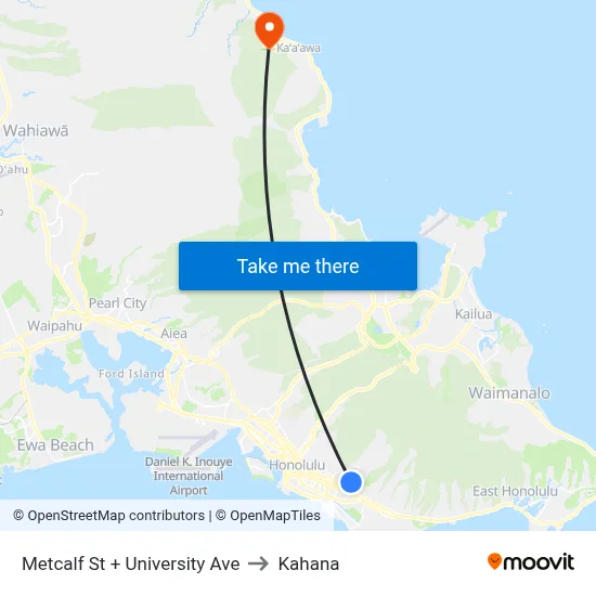 Metcalf St + University Ave to Kahana map