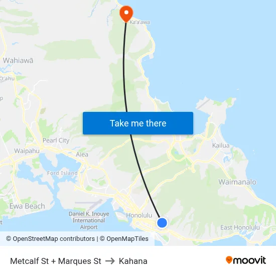 Metcalf St + Marques St to Kahana map