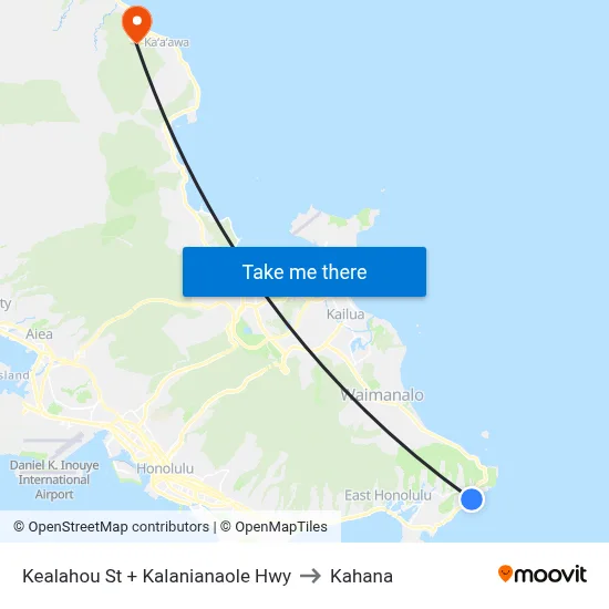 Kealahou St + Kalanianaole Hwy to Kahana map