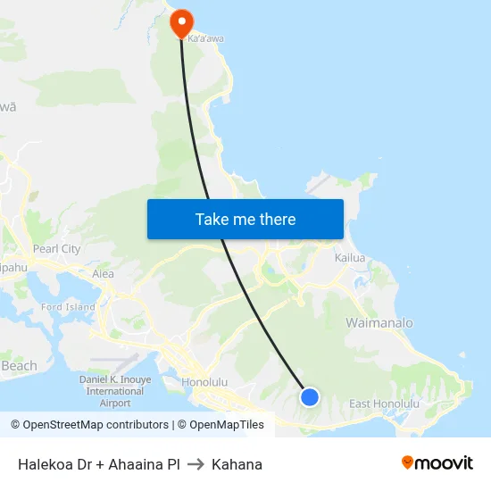 Halekoa Dr + Ahaaina Pl to Kahana map