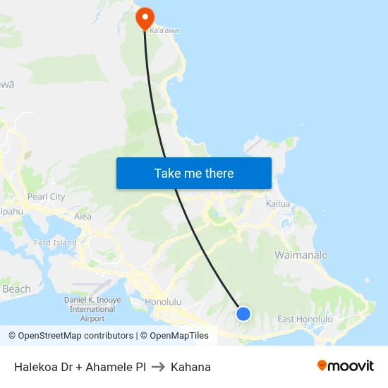 Halekoa Dr + Ahamele Pl to Kahana map