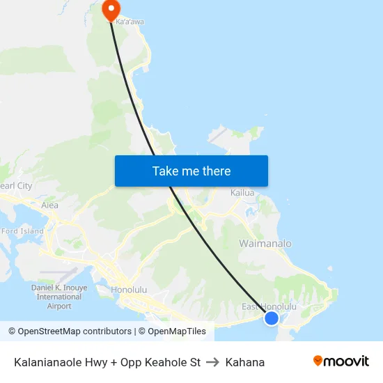 Kalanianaole Hwy + Opp Keahole St to Kahana map