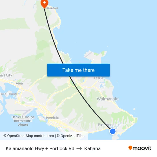 Kalanianaole Hwy + Portlock Rd to Kahana map