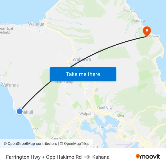 Farrington Hwy + Opp Hakimo Rd to Kahana map