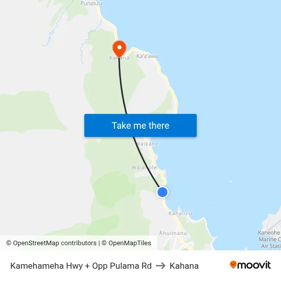 Kamehameha Hwy + Opp Pulama Rd to Kahana map