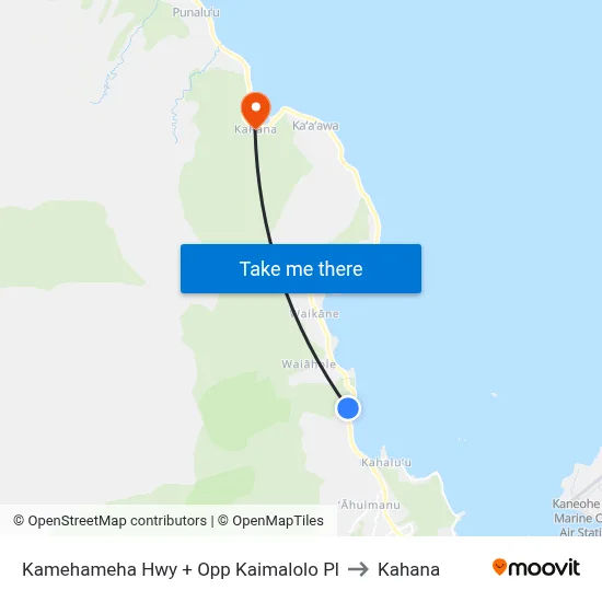 Kamehameha Hwy + Opp Kaimalolo Pl to Kahana map