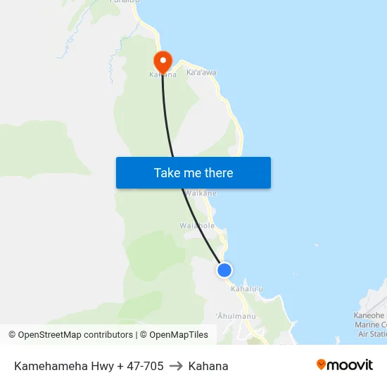 Kamehameha Hwy + 47-705 to Kahana map
