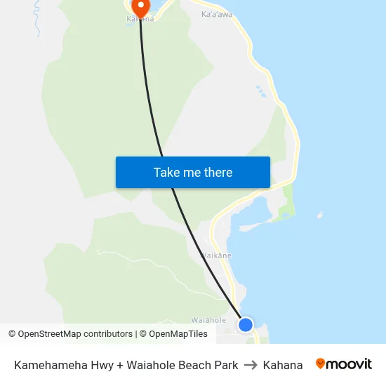 Kamehameha Hwy + Waiahole Beach Park to Kahana map
