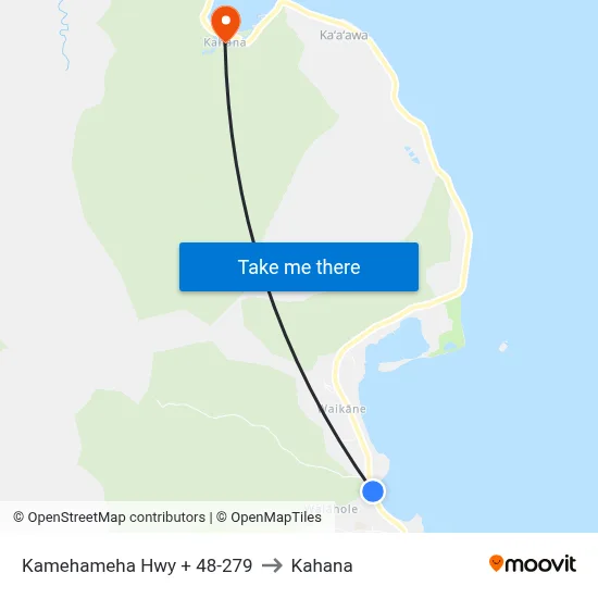 Kamehameha Hwy + 48-279 to Kahana map