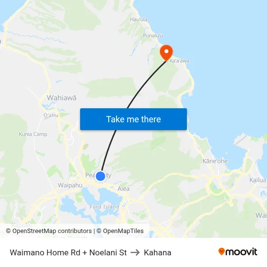 Waimano Home Rd + Noelani St to Kahana map