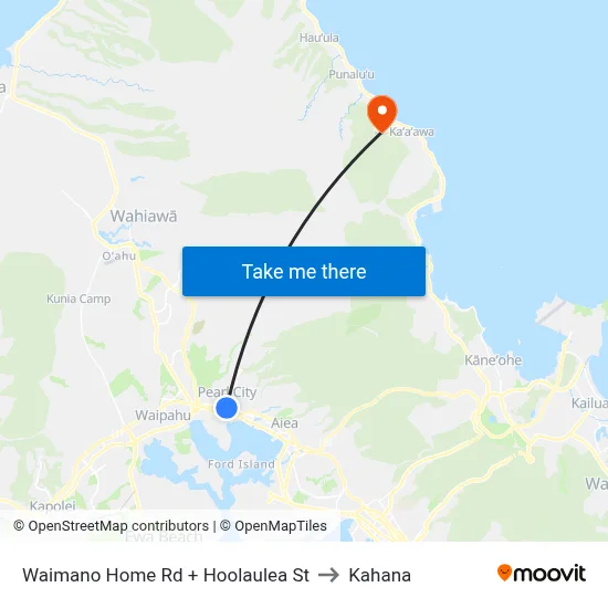 Waimano Home Rd + Hoolaulea St to Kahana map