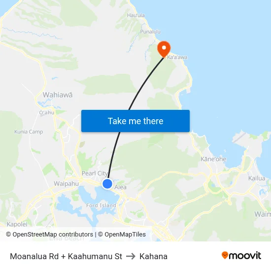 Moanalua Rd + Kaahumanu St to Kahana map