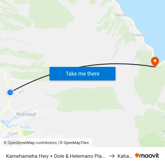 Kamehameha Hwy + Dole & Helemano Plantations to Kahana map