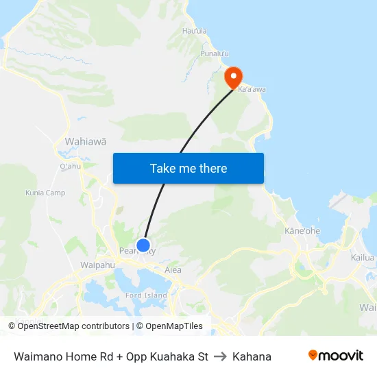Waimano Home Rd + Opp Kuahaka St to Kahana map