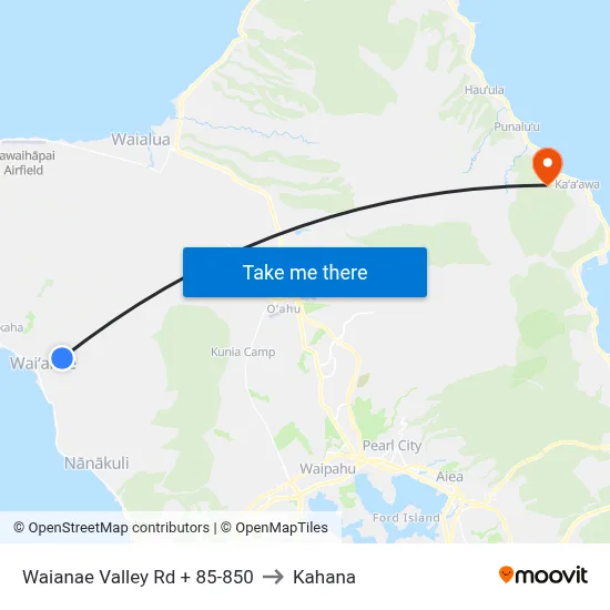 Waianae Valley Rd + 85-850 to Kahana map