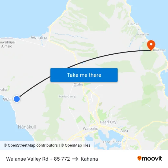 Waianae Valley Rd + 85-772 to Kahana map