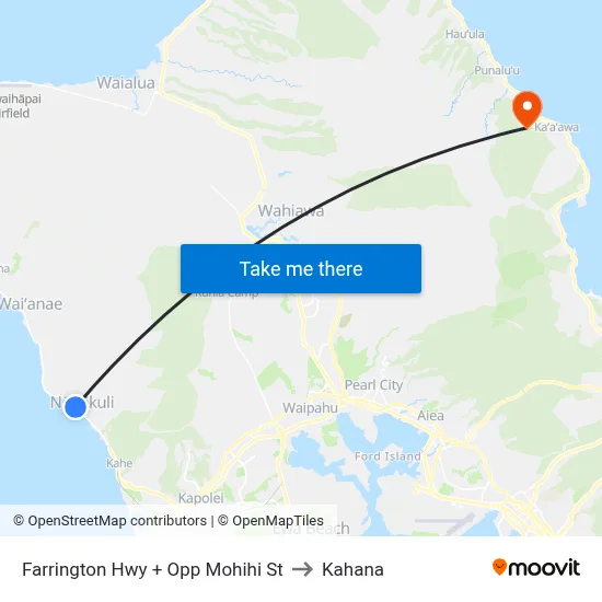 Farrington Hwy + Opp Mohihi St to Kahana map