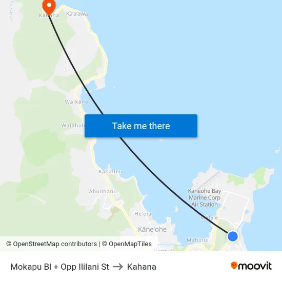 Mokapu Bl + Opp Ililani St to Kahana map
