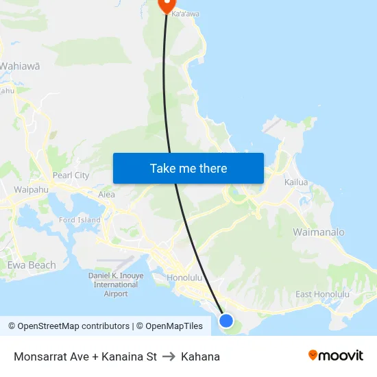 Monsarrat Ave + Kanaina St to Kahana map