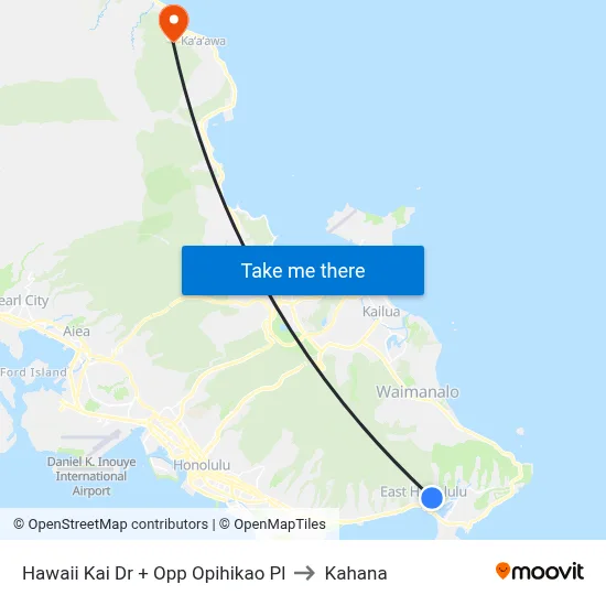 Hawaii Kai Dr + Opp Opihikao Pl to Kahana map