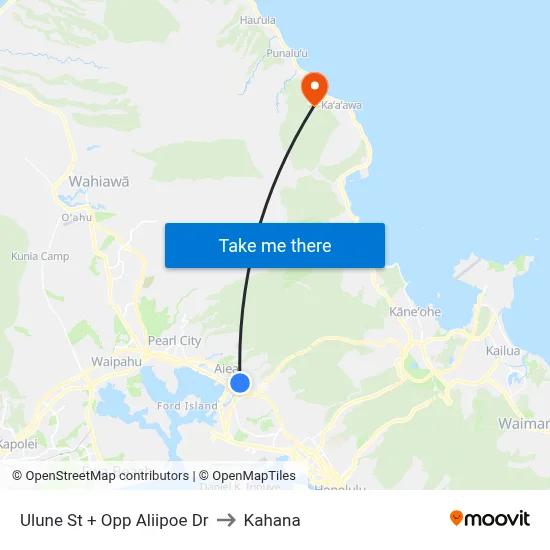 Ulune St + Opp Aliipoe Dr to Kahana map
