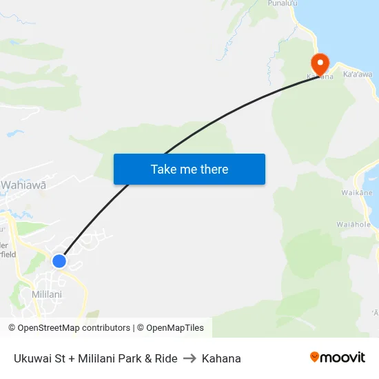 Ukuwai St + Mililani Park & Ride to Kahana map