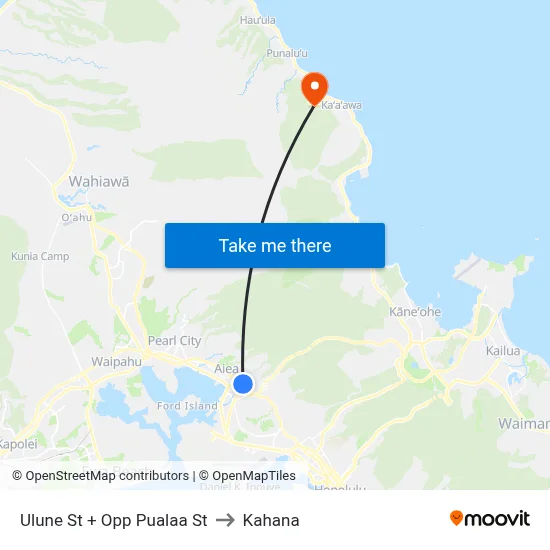 Ulune St + Opp Pualaa St to Kahana map