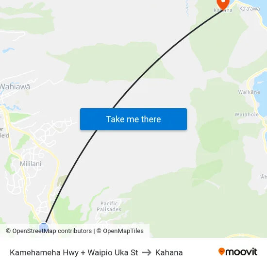 Kamehameha Hwy + Waipio Uka St to Kahana map