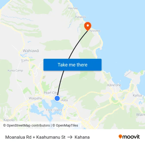 Moanalua Rd + Kaahumanu St to Kahana map