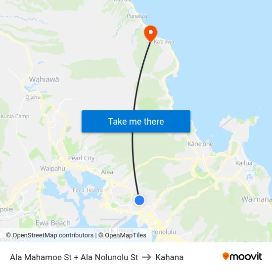 Ala Mahamoe St + Ala Nolunolu St to Kahana map