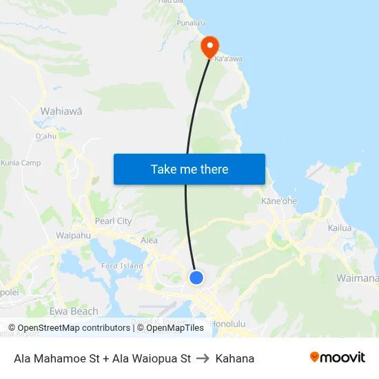 Ala Mahamoe St + Ala Waiopua St to Kahana map