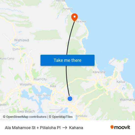 Ala Mahamoe St + Pilialoha Pl to Kahana map