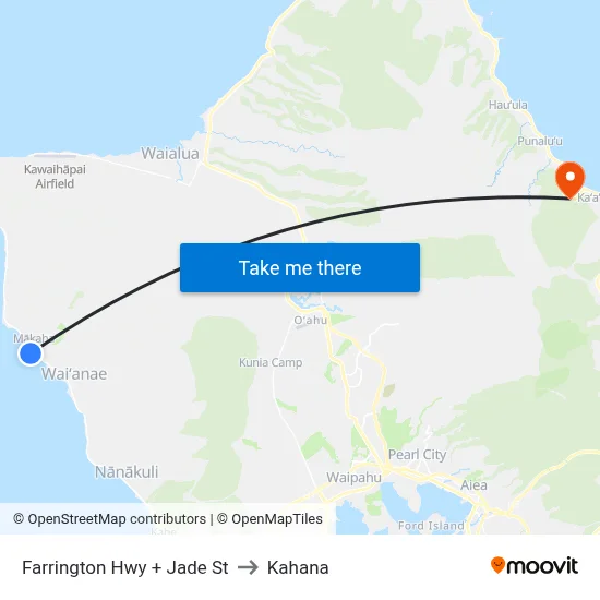 Farrington Hwy + Jade St to Kahana map