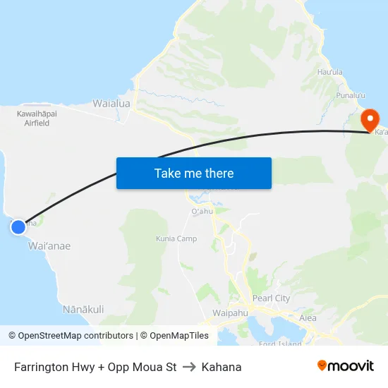 Farrington Hwy + Opp Moua St to Kahana map