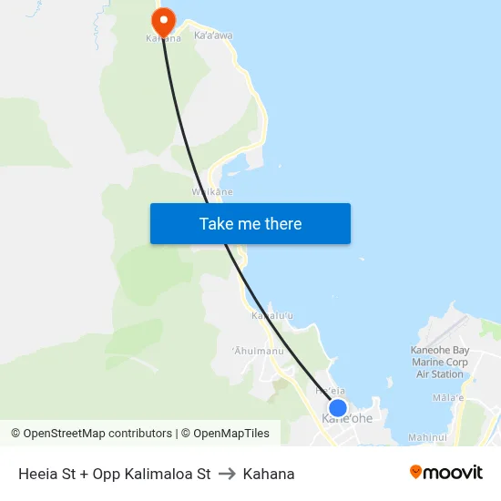 Heeia St + Opp Kalimaloa St to Kahana map
