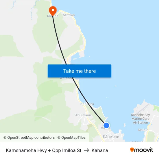 Kamehameha Hwy + Opp Imiloa St to Kahana map