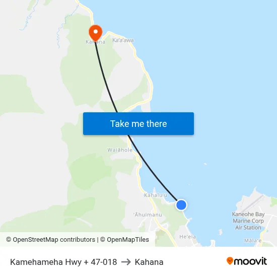 Kamehameha Hwy + 47-018 to Kahana map