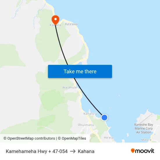 Kamehameha Hwy + 47-054 to Kahana map