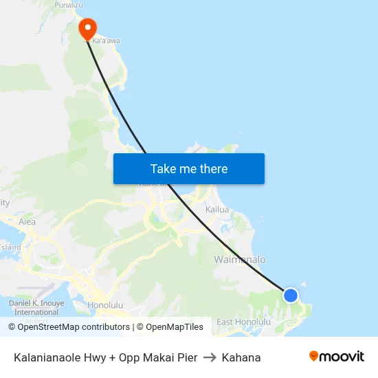 Kalanianaole Hwy + Opp Makai Pier to Kahana map