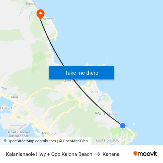 Kalanianaole Hwy + Opp Kaiona Beach to Kahana map