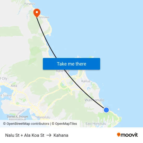 Nalu St + Ala Koa St to Kahana map